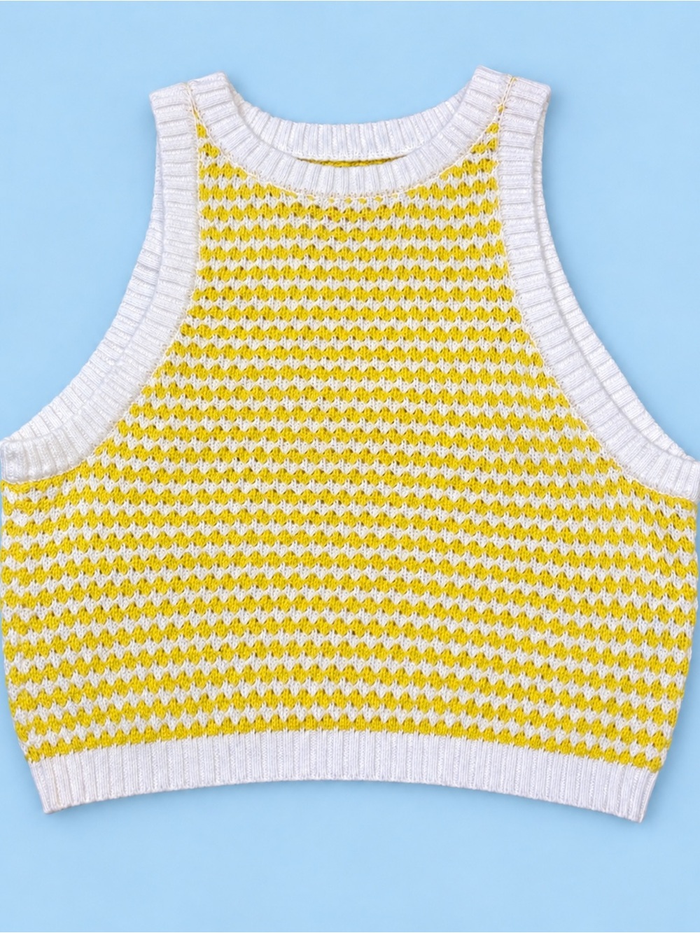 Future Collective Alani Noelle Yellow White Crochet Knit Crop Tank size Medium